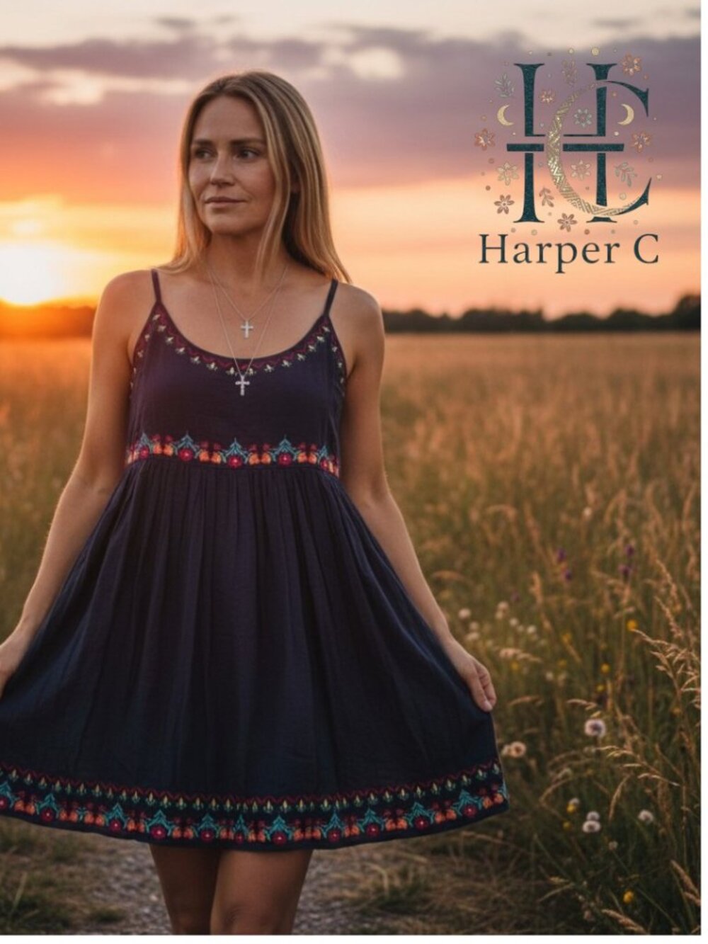 Sleeveless Navy Embroidered Summer Dress
